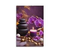 ZOGJIN Poster zen - Bougie violette, pierres noires et orchidées - Art mural moderne sur toile - Décoration esthétique - 30 x 45 cm - Sans cadre