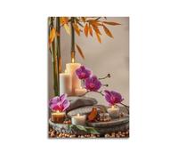 ZOGJIN Poster zen - Orchidées violettes, bambou d'automne, pierres et bougies - Art mural moderne - Impression sur toile esthétique - 20 x 30 cm - Style sans cadre
