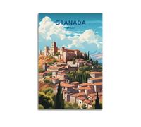 ZOGJIN Vintage Travel Granada Spain, Alhambra View with Historic City And Mountain Background.jpg Poster Moderne Wall Art Toile Esthétique Décoration Peinture 30 x 45 cm Sans Cadre