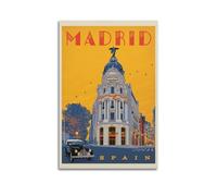 ZOGJIN Vintage Travel Madrid Espagne, Metropolis Building with Retro Car And Sunset Sky.jpg Poster Moderne Wall Art Toile Esthétique Décoration Peinture 40 x 60 cm Sans cadre