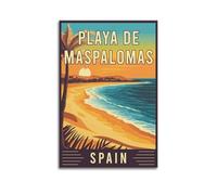 ZOGJIN Vintage Travel Playa De Maspalomas, Espagne, coucher de soleil plage avec palmier et typographie rétro.jpg Poster moderne art mural toile esthétique décoration peinture 60 x 90 cm sans cadre