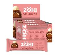 ZOHI - Barre avec Collagène saveur Chocolat et Vanille - Riche en Protéines et Moins de 2g de Sucres - Enrobée de Chocolat au Lait et Billettes Croustillantes - 50g (Pack de 12)