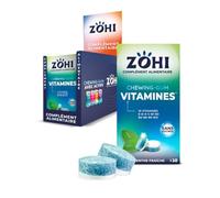 ZOHI Chewing-gum sans sucres avec actifs - Vitamines- Goût menthe fraîche - Complément alimentaire avec édulcorants -Boîte de 12 plaquettes de 10 chewing-gums