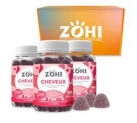 ZOHI - Complément Alimentaire Cheveux -Cure de 3 mois -Gummies Cheveux-3 * 60 gommes de fruits goût Cerise, Fabriqué en France