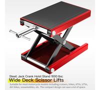 Zohisin Moto Lift Jack 1000lb Capacité Heavy Duty Ciseaux en Acier avec Large Pont réglable Hauteur 9.3cm à 35cm Anti Slip Pad en Caoutchouc Manivelle pour Dirt Bikes Cruisers Touring (Rouge)