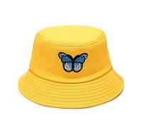ZOIKOM Chapeau de pêcheur Neutre brodé d'un Motif de Papillon, à la Mode et élégant. (Coton, Jaune)