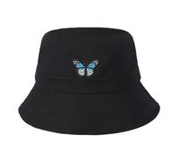 ZOIKOM Chapeau de pêcheur Neutre brodé d'un Motif de Papillon, à la Mode et élégant. (Coton, Noir)