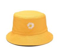 ZOIKOM Chrysanthèmes brodés des Deux côtés Chapeau baquet Chapeau de pêcheur Neutre Chapeau d'extérieur Chapeau de Mode Un Chapeau de Soleil (Laine, Noir et Jaune)