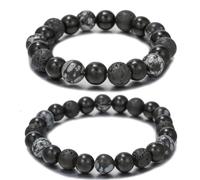 ZOKJSW Bracelet pour Couple avec de Vraies Perles en Pierre Naturelle de 8mm,10mm - Cadeau de Couple pour Elle et Lui Bracelet avec Lettres I