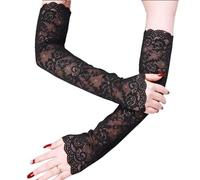 ZOKJSW Glamorous Lace and Sequin Bridal Gloves,Elbow-Length Gloves for Women's Wedding Banquet, Fingerless Lace Opera Gloves from The 1920s