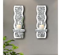 ZOLAPI Lot de 2 Appliques à Bougie en Cristal écrasé, Magnifique Applique Murale argentée avec Effet Miroir, Motif Vague, bougeoir irrégulier, décoration Murale en Verre pour décoration d'intérieur,