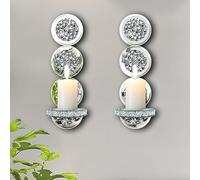 ZOLAPI Lot de 2 Appliques à Bougie en Cristal écrasé, Magnifique Applique Murale argentée avec Miroir, bougeoir Rond en Verre pour décoration d'intérieur, Salon, Salle à Manger.