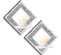 ZOLAPI Lot de 2 bougeoirs muraux en Forme de Diamant en Cristal argenté Effet Miroir, décoration Murale pour Salon, Salle à Manger et Chambre à Coucher.
