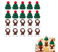 Zolara 10 Ensembles Mini Bonnets et Écharpes Tricotés Décoratifs | Bonnet vert 5 x 3,5 x 3 cm, écharpe rouge et verte 1 x 20 cm, 20 pièces