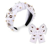 ZOLEAROPY Bandeau de football pour femme avec nœud de football blanc, noir, rouge, pinces à cheveux avec perles et strass, bandeau noué de football, accessoires de football, tenues de jour de match
