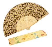 Zolee Éventail pliable pour femme - Éventail pliable chinois japonais vintage en bambou - pour flash chaud, danse, spectacle, décoration, fête, cadeau (imprimé léopard) 01