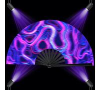 Zolee Éventail pliable UV Glow Rave avec baleines en bambou pour homme/femme - Grand ventilateur de festival clac - pour EDM, danse, festival de musique, spectacle, décoration, cadeau (psychédélique)