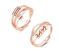 Zolkamery Anxiété Bague en argent sterling, argent sterling 925, bague de peur pour femme avec zircone, ouverte, réglable, anti-stress, anti-stress, avec perles, 2 anneaux anti-stress pour femme