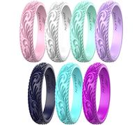 Zollen Lot de 4/7 alliances en silicone pour femme - Alliances empilables en caoutchouc de silicone - Collection innovante Vine, 4 - 4.5(15.3mm)