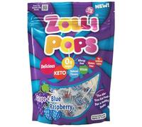 Zollipops Duo Pops bleus framboise-raisin, sans sucre, sans allergie, végétalien, adapté au régime cétogène et aux diabétiques, bonbons naturels pour nettoyer les dents