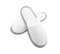 ZOLLNER 10 paires de pantoufles à usage unique blanches à bord gris - pantoufles en éponge pour voyage, spa et maison - semelle à picots antidérapante - bout fermé - taille unique - qualité hôtelière