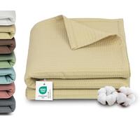 ZOLLNER Couverture Douillette 150 x 200 cm - 100% Coton - Motif Intemporel - Infroissable et Respirante - Couleur Beige - Lavable à 60 °C - Qualité hôtelière - Certifiée Oeko Tex®