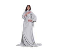 ZOLLNER Couverture Douillette avec Manches - Couverture de canapé Super Douillette et Chaude - argenté - en 170x200 cm - avec Poches - Lavable jusqu'à 95°C - qualité hôtel - certifiée Oeko Tex®