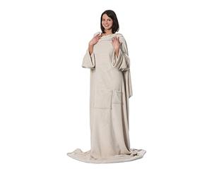 ZOLLNER Couverture Douillette avec Manches - Couverture de canapé Super Douillette et Chaude - Beige - en 170x200 cm - avec Poches - Lavable jusqu'à 95°C - qualité hôtel - certifiée Oeko Tex®