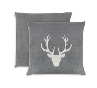 ZOLLNER Ensemble de 2 Housses de Coussin avec tête de cerf 60% Coton, 40% polyacrylique, 50x50 cm, Gris.