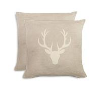 ZOLLNER Ensemble de 2 taies d'oreiller avec tête de cerf 60% Coton, 40% polyacrylique, 50x50 cm, Beige.