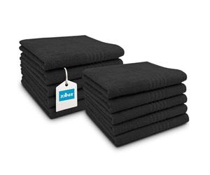 ZOLLNER Lot de 10 Serviettes 50x100 cm - Serviettes de Bain très absorbantes en Noir - avec Crochet Pratique - avec Bande Anti-Glissement - lavables jusqu'à 60 °C - Coton - qualité hôtelière
