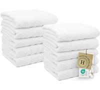 ZOLLNER Lot de 10 Serviettes 50x100 cm - Serviettes en Coton moelleuses et très absorbantes, Couleur Blanche - avec Crochet Pratique - Lavables jusqu'à 95 °C - Coton - Qualité hôtelière