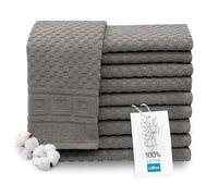 ZOLLNER Lot de 10 Serviettes d'invités en 30x50 cm - Motif gaufré Doux et Absorbant, Couleur Anthracite - avec Crochet - lavables jusqu'à 60°C - Coton - qualité hôtelière - certifié Oeko Tex®