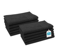 ZOLLNER Lot de 10 Serviettes pour invités en 30x50 cm - Serviettes très absorbantes en Noir - avec Crochet Pratique - Rayures Modernes - lavables à 60 °C - Coton - qualité hôtelière