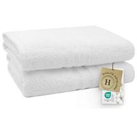 ZOLLNER Lot de 2 Serviettes de Bain 100x150 cm - Serviettes moelleuses et très absorbantes, Couleur Blanche - avec Crochet Pratique - Lavables jusqu'à 95 °C - Coton - Qualité hôtelière
