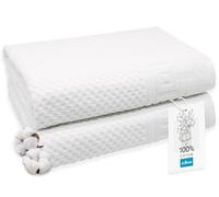 ZOLLNER Lot de 2 Serviettes de Bain en 100x150 cm - Motif gaufré Doux et Absorbant, Couleur Blanche - avec Crochet - lavables jusqu'à 95 °C - Coton - qualité hôtelière - certifiées Oeko Tex®