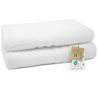 ZOLLNER Lot de 2 Serviettes de Douche 70x140 cm - Serviettes moelleuses et très absorbantes, Couleur Blanche - avec Crochet Pratique - Lavables jusqu'à 95 °C - Coton - Qualité hôtelière