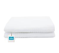 ZOLLNER Lot de 2 Serviettes de Sauna 70x180 cm - Serviettes Blanches très absorbantes - avec Crochet Pratique - avec Bordure rayée - lavables jusqu'à 95 °C - Coton - qualité hôtelière