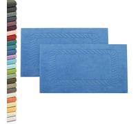 ZOLLNER Lot de 2 Tapis de Bain, Tapis de Douche, 50x70 cm, Coton, Bleu