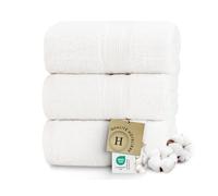 ZOLLNER Lot de 3 Serviettes de Douche 70x140 cm - Serviettes particulièrement Douces et absorbantes, Couleur Blanche - avec Crochet Pratique - lavables jusqu'à 95 °C - Coton - qualité hôtelière