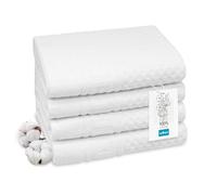 ZOLLNER Lot de 4 Serviettes 50x100 cm - Motif gaufré Doux et Absorbant, Couleur Blanche - avec Crochet - lavables jusqu'à 95 °C - Coton - qualité hôtelière - certifiées Oeko Tex®