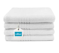 ZOLLNER Lot de 4 Serviettes 50x100 cm - Serviettes de Bain Blanches très absorbantes - avec Crochet Pratique - avec Bandes de Profondeur - lavables jusqu'à 95 °C - Coton - qualité hôtelière