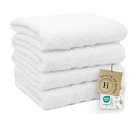 ZOLLNER Lot de 4 Serviettes 50x100 cm - Serviettes en Coton moelleuses et très absorbantes, Couleur Blanche - avec Crochet Pratique - Lavables jusqu'à 95 °C - Coton - Qualité hôtelière