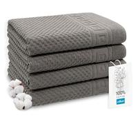 ZOLLNER Lot de 4 Serviettes de Douche en 70x140 cm - Motif gaufré Doux et Absorbant, Couleur Anthracite - avec Crochet - lavables jusqu'à 60°C - Coton - qualité hôtelière - certifiées Oeko Tex®