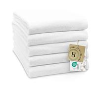 ZOLLNER Lot de 5 Serviettes de Bain de 100 x 150 cm - Serviettes Douces et absorbantes, Couleur Blanche - avec Crochet Pratique - lavables jusqu'à 95 °C - Coton - qualité hôtelière