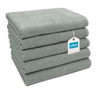 ZOLLNER Lot de 5 Serviettes de Douche 70x140 cm - Serviettes très absorbantes en Gris - avec Crochet Pratique - avec Bordure rayée - lavables jusqu'à 60 °C - Coton - qualité hôtelière