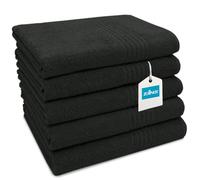 ZOLLNER Lot de 5 Serviettes de Douche 70x140 cm - Serviettes très absorbantes en Noir - avec Crochet Pratique - avec Bordure rayée - lavables jusqu'à 60 °C - Coton - qualité hôtelière