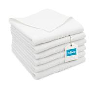 ZOLLNER Lot de 6 Serviettes 50 x 70 cm - Serviettes de Douche très absorbantes, Couleur Blanche - avec Crochet Pratique - Rayures Modernes - lavables jusqu'à 95 °C - Coton - qualité hôtelière