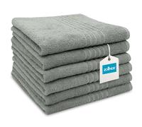 ZOLLNER Lot de 6 Serviettes 50 x 70 cm - Serviettes de Douche très absorbantes, Couleur Grise - avec Crochet Pratique - Rayures Modernes - lavables à 60 °C - Coton - qualité hôtelière