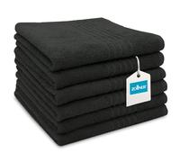 ZOLLNER Lot de 6 Serviettes 50 x 70 cm - Serviettes de Douche très absorbantes, Couleur Noire - avec Crochet Pratique - Rayures Modernes - lavables à 60 °C - Coton - qualité hôtelière